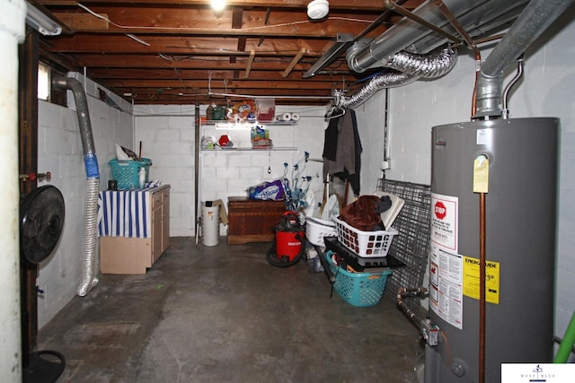 basement with water heater