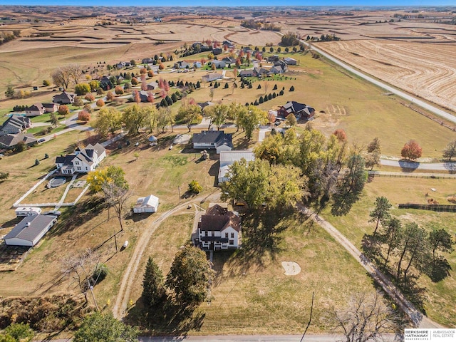 birds eye view of property with a rural view