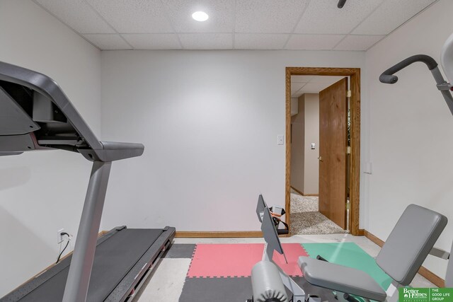 exercise area with a drop ceiling