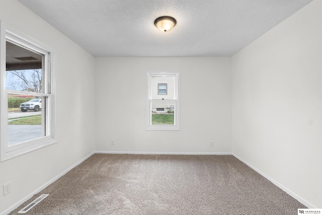 spare room with a textured ceiling and carpet floors