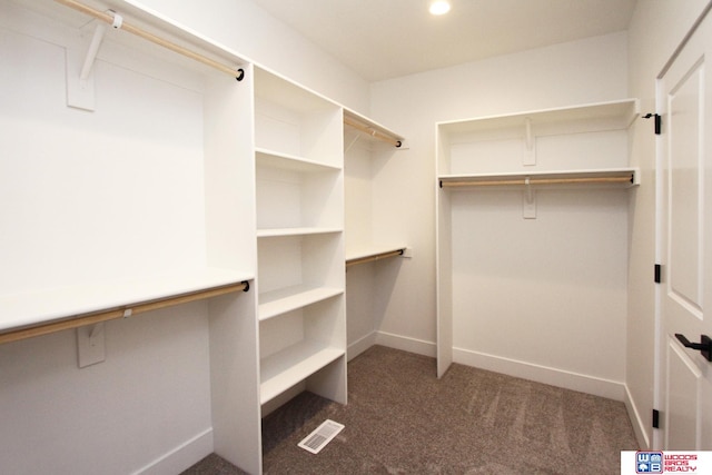 spacious closet with dark carpet