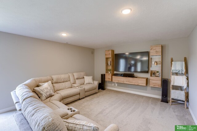 living room featuring light colored carpet