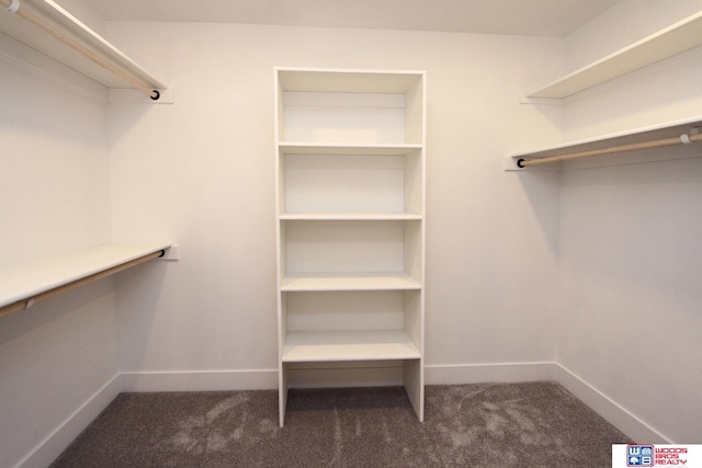 spacious closet featuring dark carpet