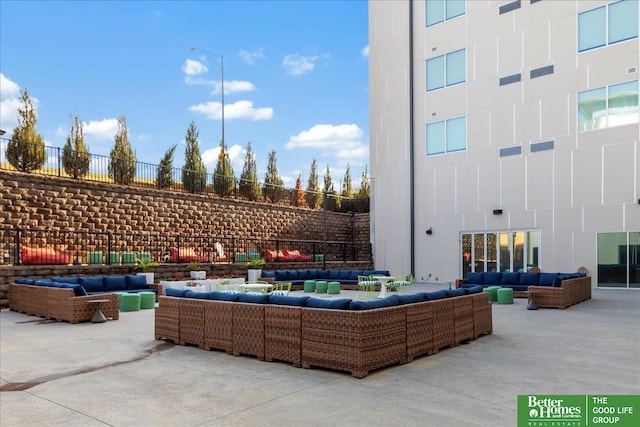 view of patio with an outdoor living space