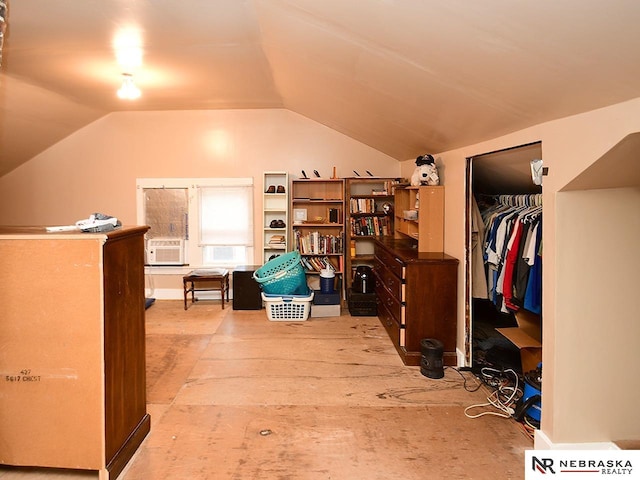 office space with vaulted ceiling