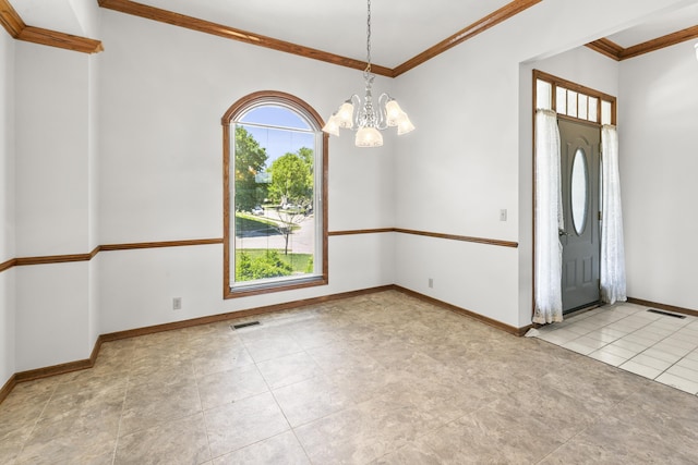 2119 N 144th Ave, Omaha, NE 68116 - empty room with a chandelier, ornamental molding, light tile patterned floors, and baseboards