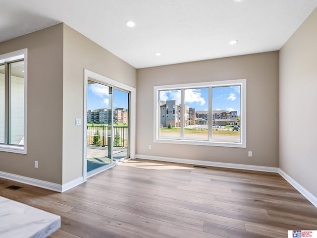 interior space with light hardwood / wood-style floors and plenty of natural light