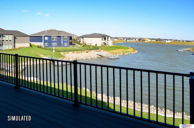 exterior space with a water view