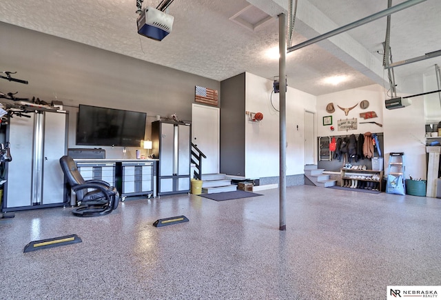 interior space with a garage door opener