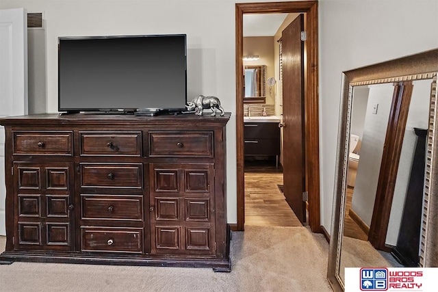 interior details featuring carpet flooring and sink