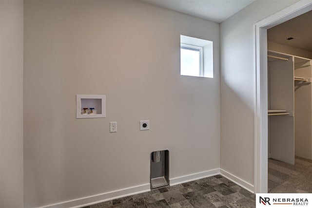 laundry room with hookup for an electric dryer and hookup for a washing machine