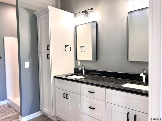 bathroom featuring vanity and wood-type flooring