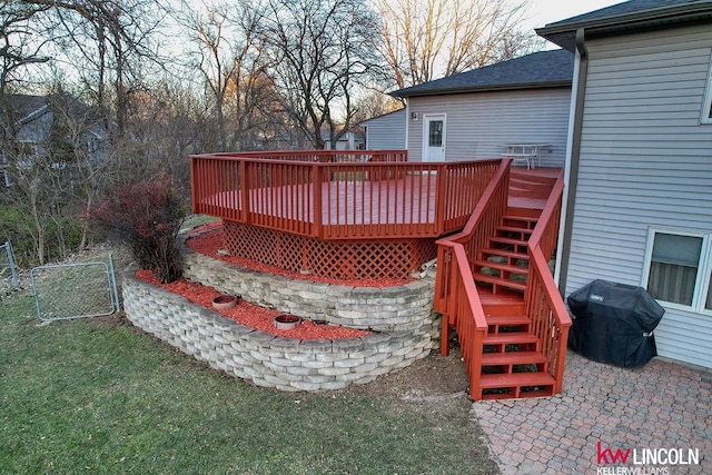 view of yard with a wooden deck