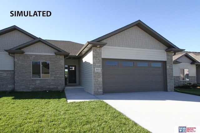 craftsman-style home with a garage and a front yard