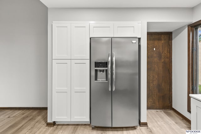 2729 N 129th Cir, Omaha, NE 68164 - kitchen with stainless steel refrigerator with ice dispenser, light wood finished floors, and white cabinets