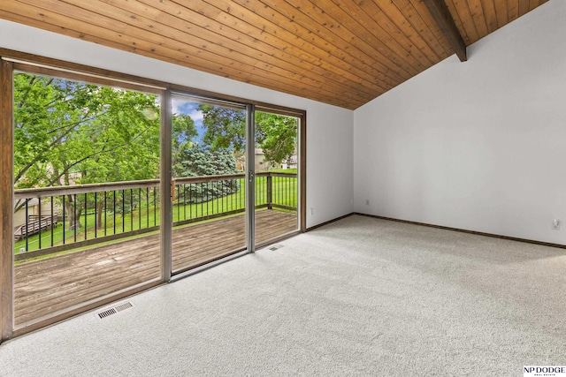 2729 N 129th Cir, Omaha, NE 68164 - carpeted empty room featuring wooden ceiling, vaulted ceiling, and baseboards