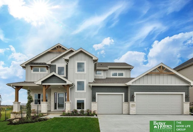 craftsman-style home with a porch and a front lawn