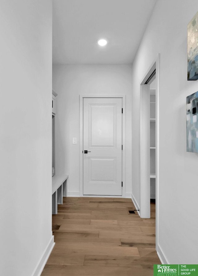 11018 N 161st St, Bennington, NE 68007 - mudroom featuring light wood-style floors, baseboards, and recessed lighting