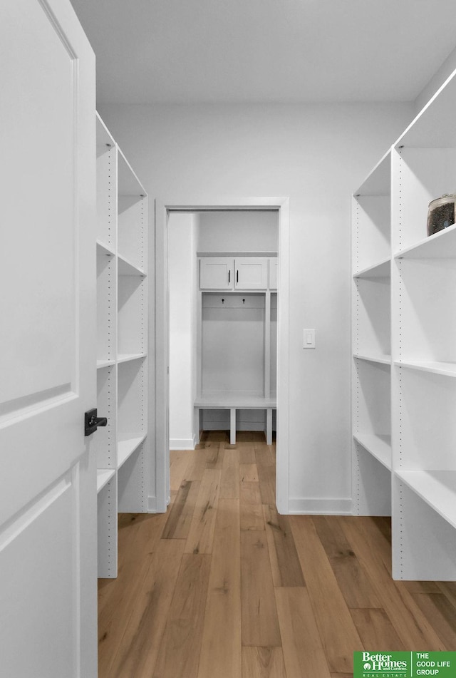 spacious closet with light hardwood / wood-style flooring