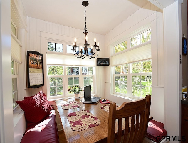 dining room featuring an inviting chandelier and a healthy amount of sunlight