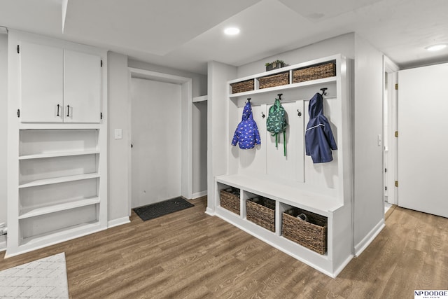 mudroom with hardwood / wood-style floors