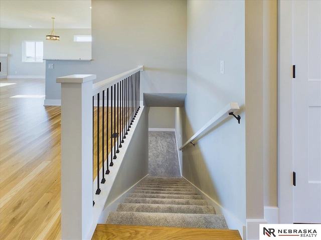 stairway featuring hardwood / wood-style flooring