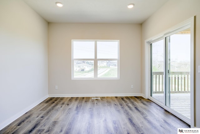 spare room with light wood-type flooring and a wealth of natural light