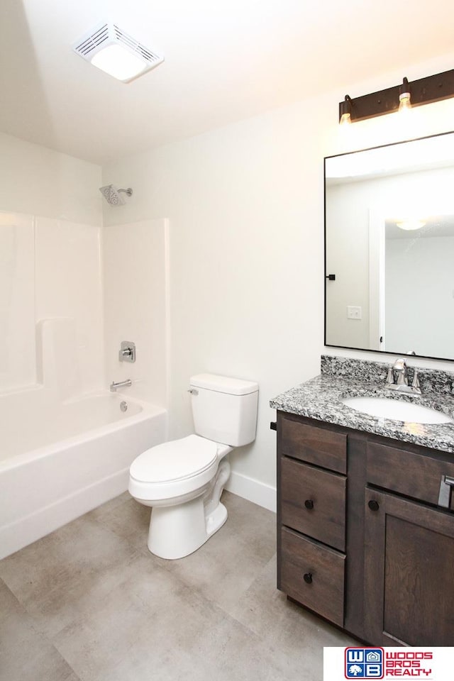 full bathroom with vanity, toilet, and shower / bathing tub combination