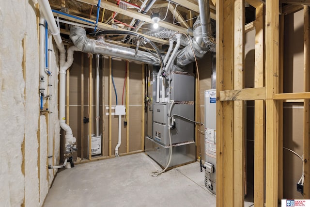 basement featuring heating unit