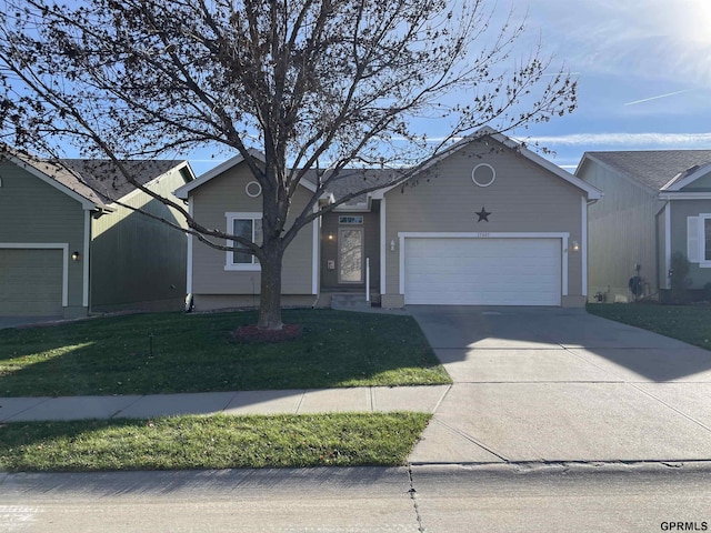 ranch-style house with a front lawn and a garage