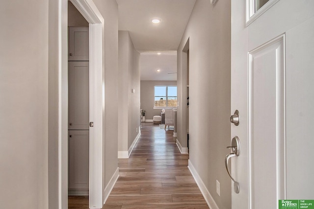 hallway with wood-type flooring