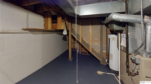 basement featuring gas water heater