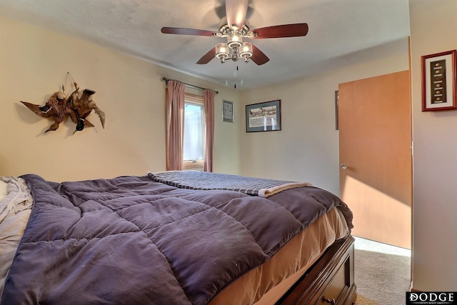 bedroom featuring carpet flooring and ceiling fan