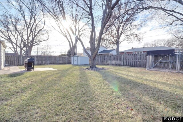 view of yard with a storage unit