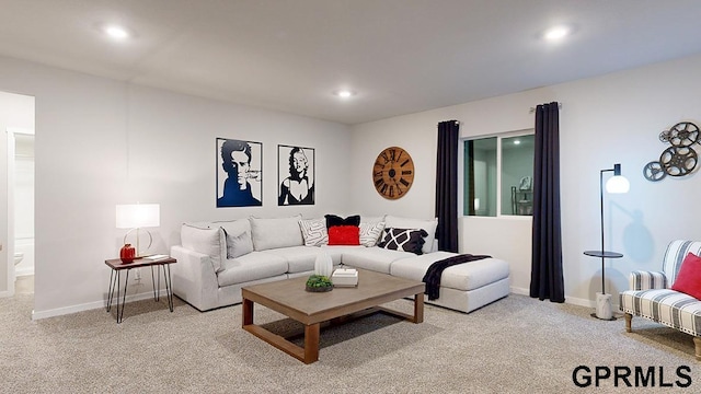 living room featuring light colored carpet