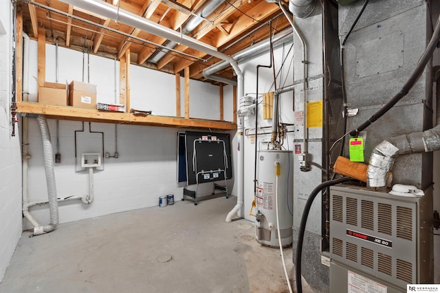 basement featuring water heater