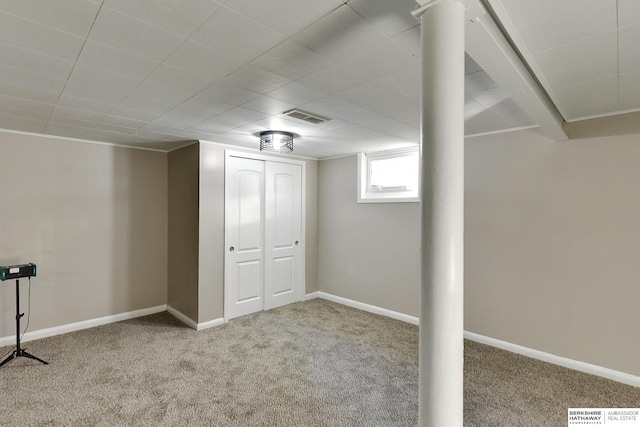 basement featuring carpet floors