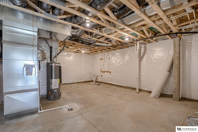 unfinished basement with gas water heater