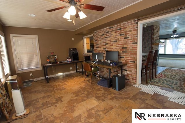 office area featuring ceiling fan