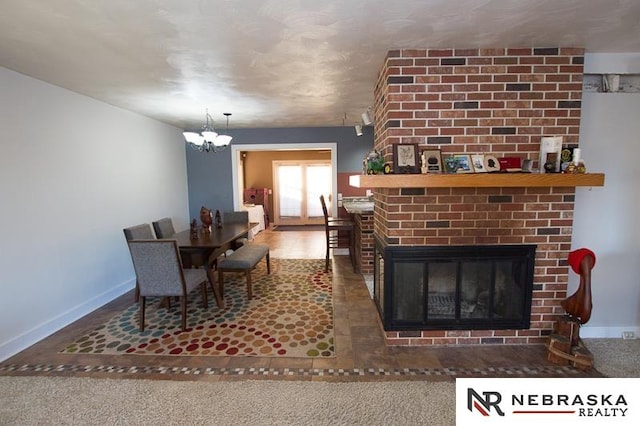 dining room featuring a fireplace