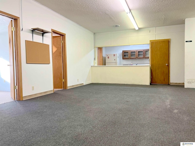 unfurnished living room with carpet and a textured ceiling