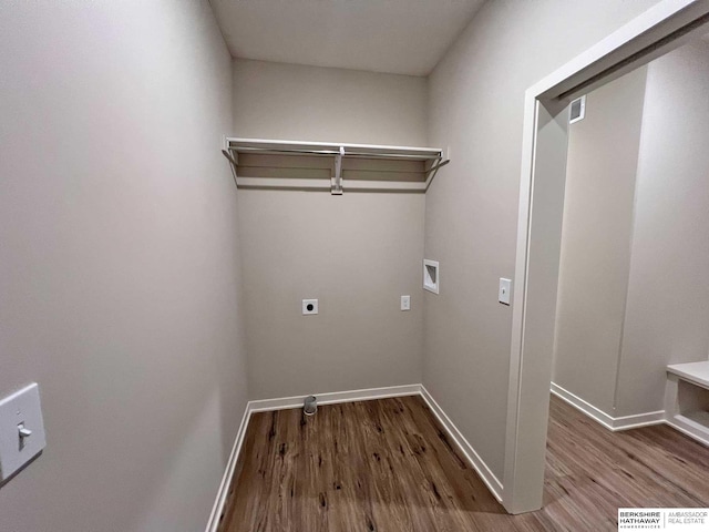 laundry room with hookup for an electric dryer, washer hookup, and hardwood / wood-style flooring