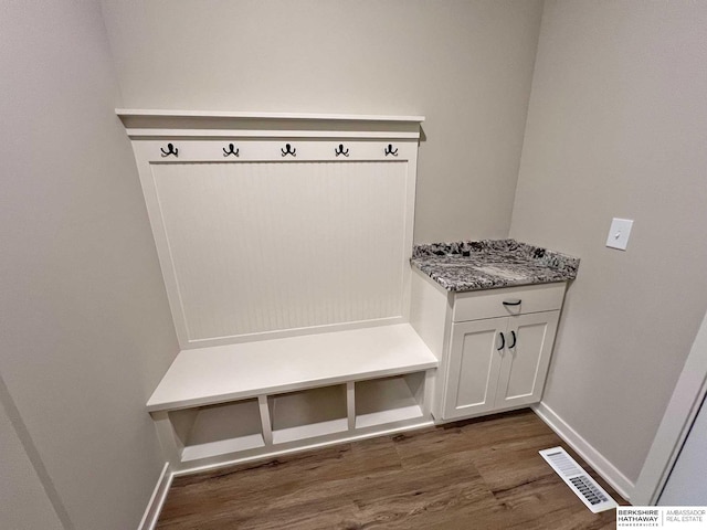 mudroom with dark wood-type flooring