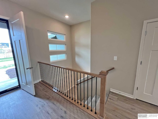 stairway featuring wood-type flooring