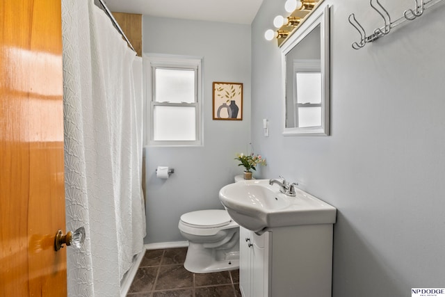 bathroom with tile patterned flooring, vanity, and toilet