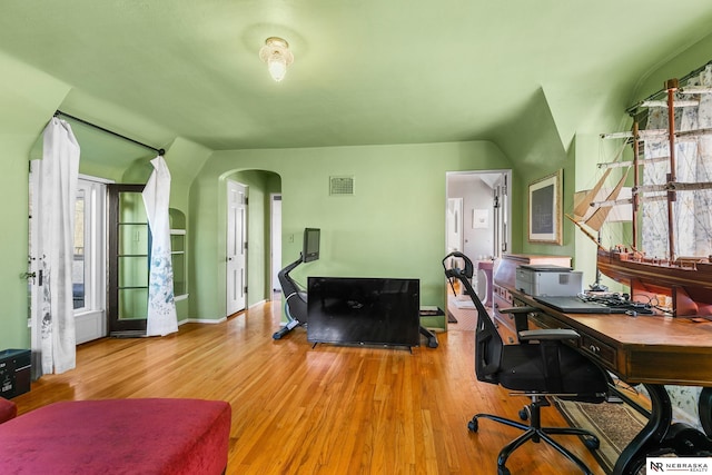 office area featuring wood-type flooring