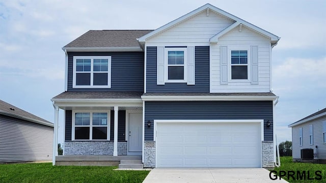 16406 Willit St, Bennington, NE 68007 - craftsman house featuring a porch, stone siding, driveway, and a garage