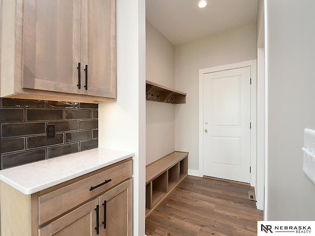 mudroom with dark hardwood / wood-style flooring