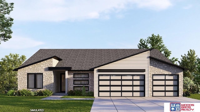 view of front facade with a front yard and a garage