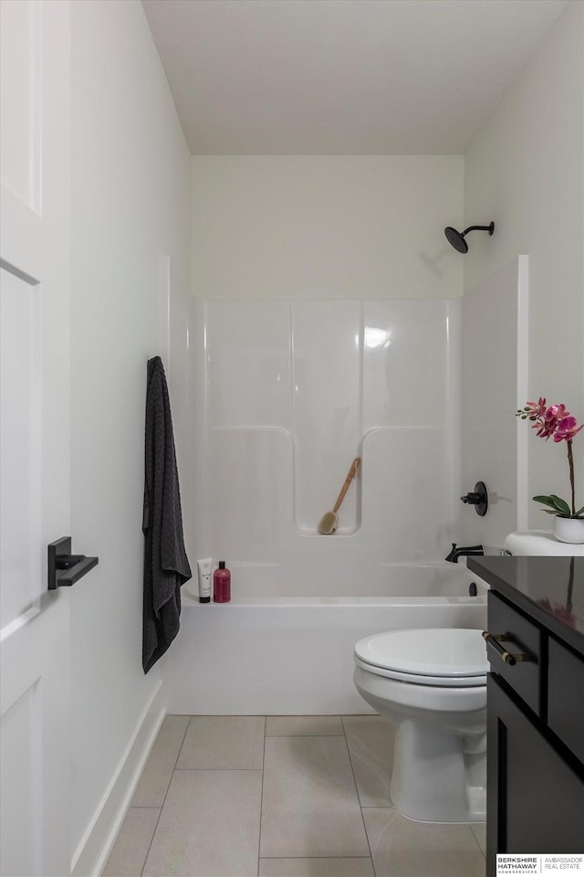 full bathroom featuring tile patterned floors, vanity, toilet, and shower / bathing tub combination